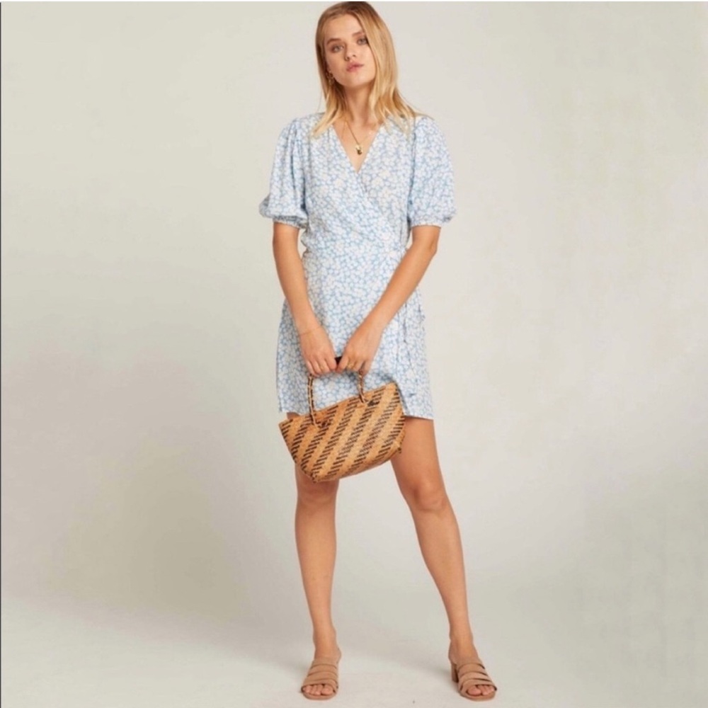 Faithfull the Brand Blue Foral Bella Blanco Mini Dress Size 4